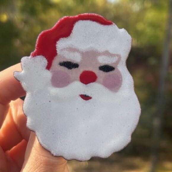 HOLIDAY🎄🎄SANTA Copper Enamel Large Artisan BROOCH - Picture 1 of 7